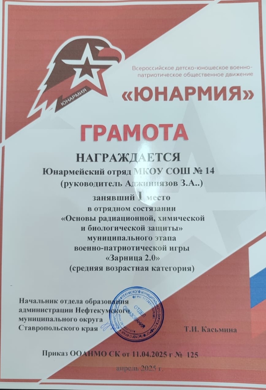 I место Основы радиационной, химической и биологической защиты (средняя группа)